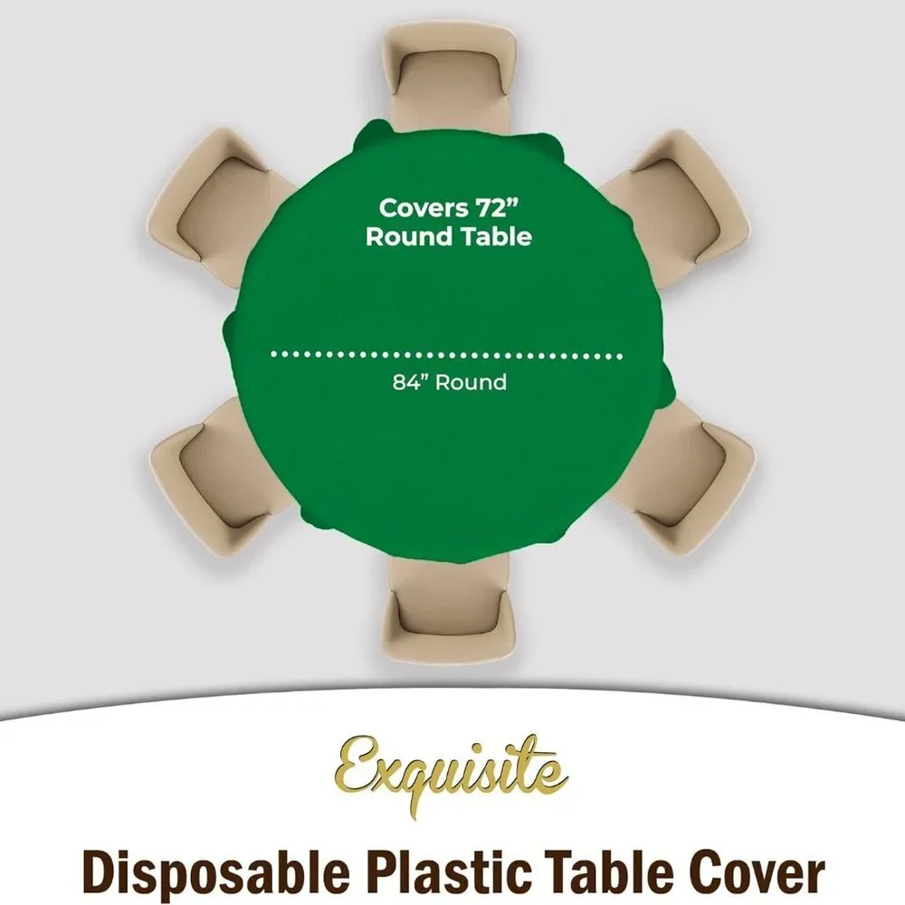 Waterproof 12-Pack Premium Plastic Tablecloths - 84in Emerald Green Round Cover